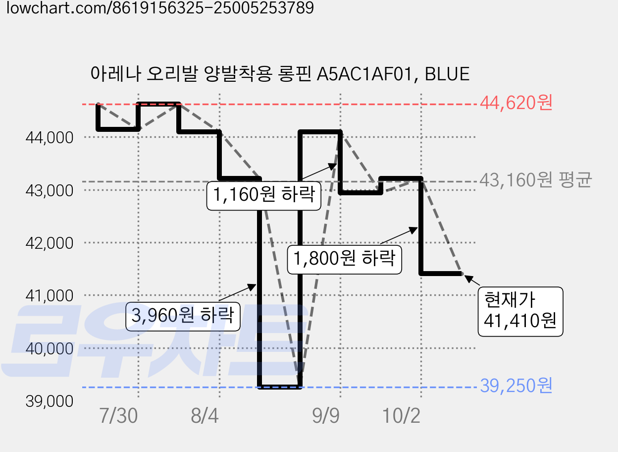 아레나 오리발 양발착용 롱핀 A5AC1AF01, BLUE 가격 변동 차트, 현재가 41,410원, 관측 최저가 39,250원
