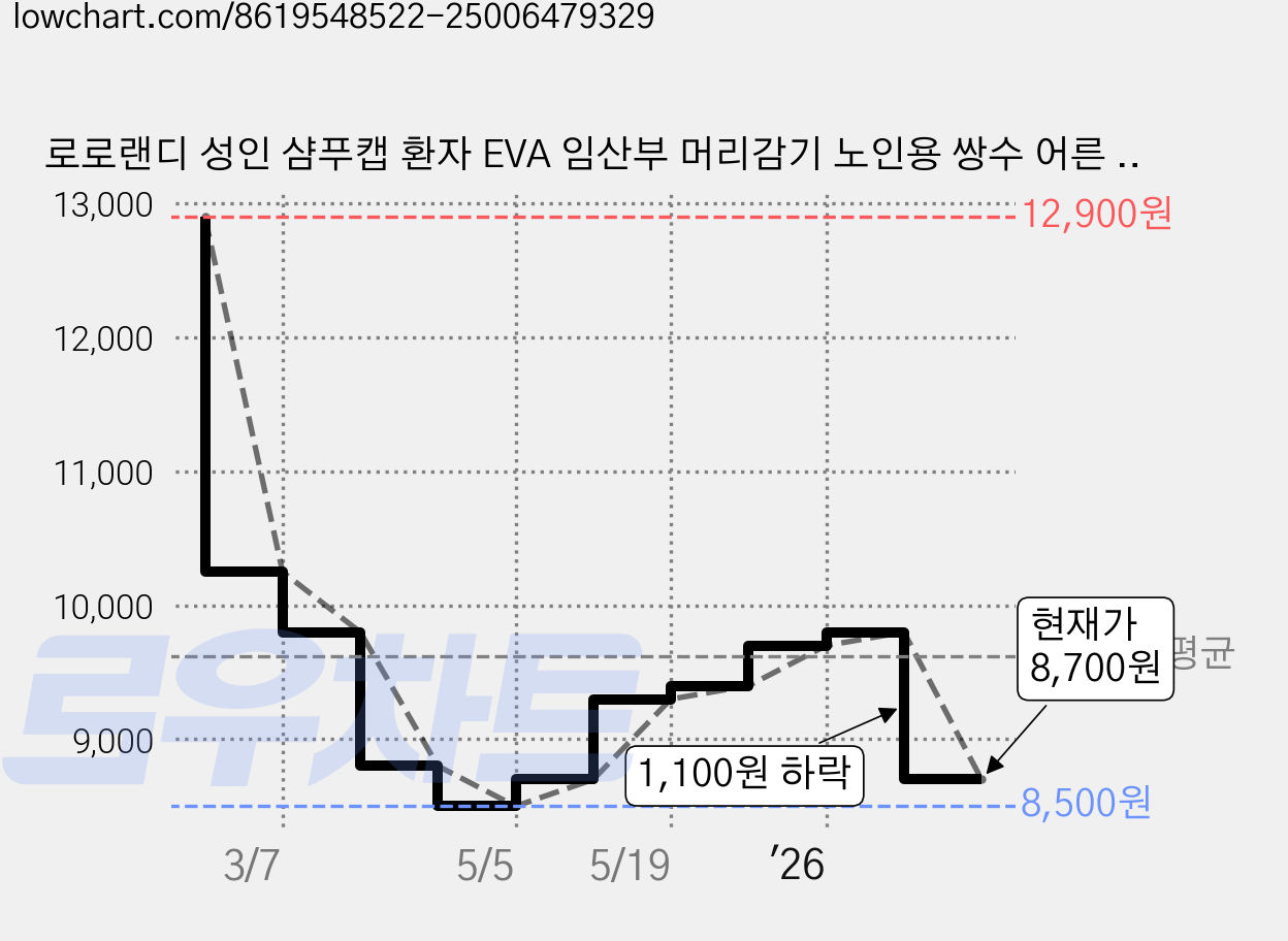 로로랜디 성인 샴푸캡 환자 EVA 임산부 머리감기 노인용 쌍수 어른 헤드캡 샤워 요양원, 1개, 블루 가격 변동 차트, 현재가 8,700원, 관측 최저가 8,500원
