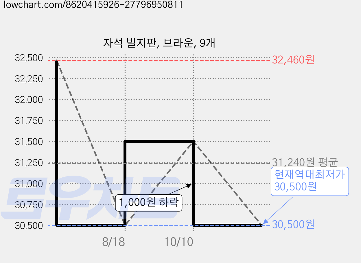 자석 빌지판, 브라운, 9개 가격 변동 차트, 현재가 30,500원, 역대최저가