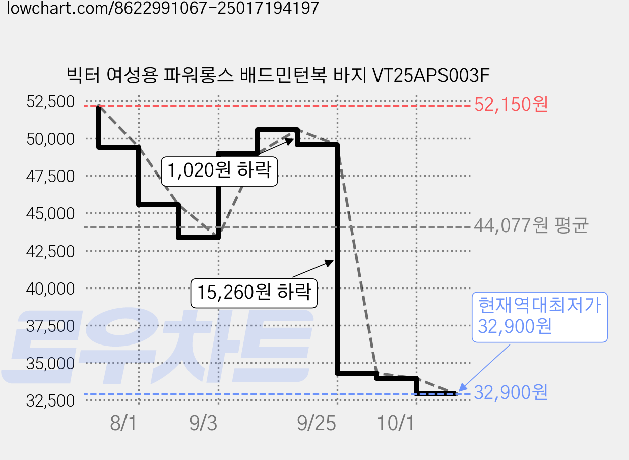 빅터 여성용 파워롱스 배드민턴복 바지 VT25APS003F 가격 변동 차트, 현재가 32,900원, 역대최저가