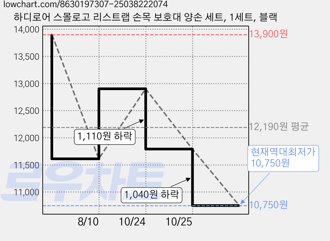 하디로어 스몰로고 리스트랩 손목 보호대 양손 세트, 1세트, 블랙 가격 변동 차트, 현재가 10,750원, 역대최저가