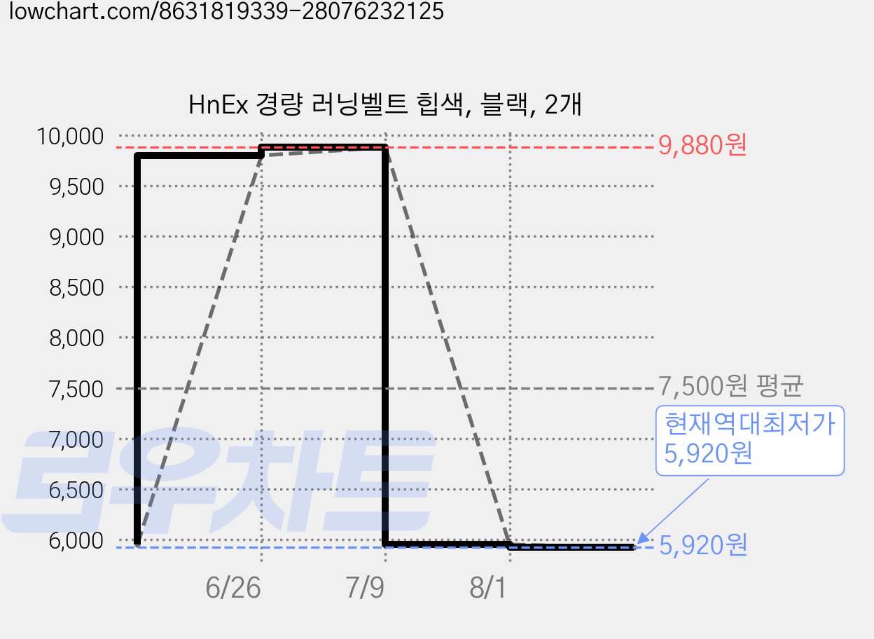 HnEx 경량 러닝벨트 힙색, 블랙, 2개 가격 변동 차트, 현재가 5,920원, 역대최저가