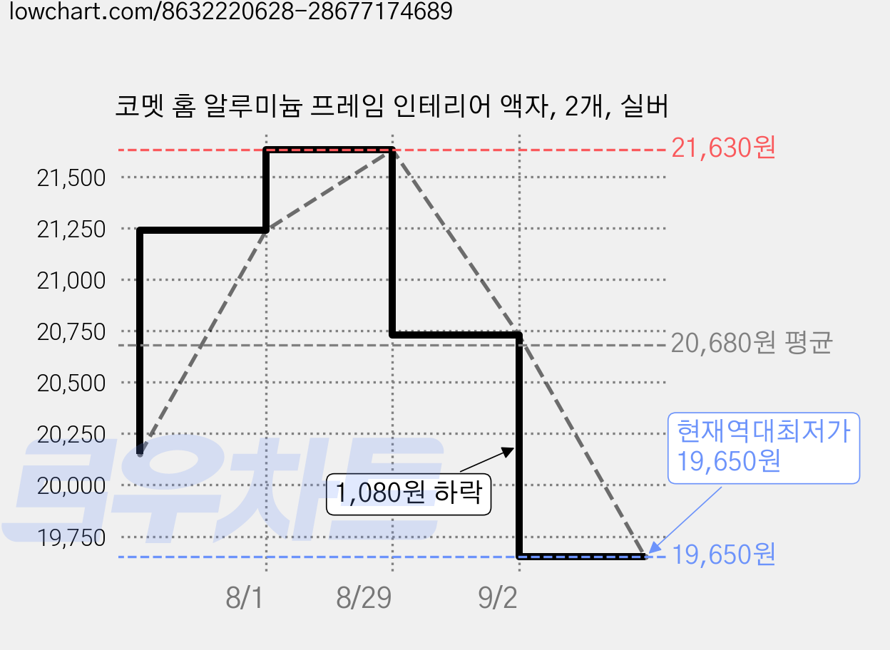 코멧 홈 알루미늄 프레임 인테리어 액자, 2개, 실버 가격 변동 차트, 현재가 19,650원, 역대최저가