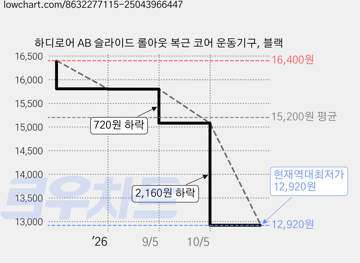 하디로어 AB 슬라이드 롤아웃 복근 코어 운동기구, 블랙 가격 변동 차트, 현재가 12,920원, 역대최저가