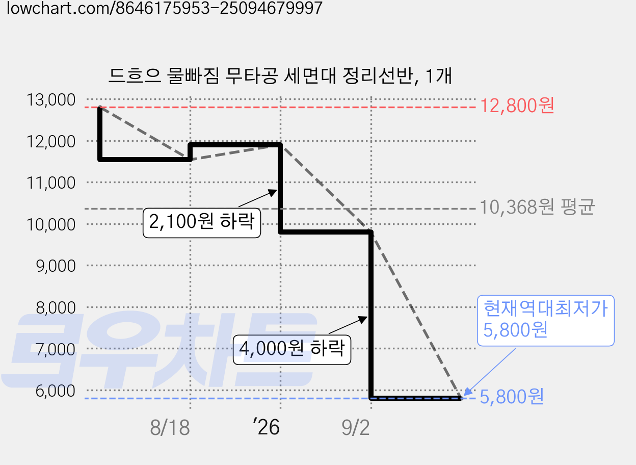 드흐으 물빠짐 무타공 세면대 정리선반, 1개 가격 변동 차트, 현재가 5,800원, 역대최저가