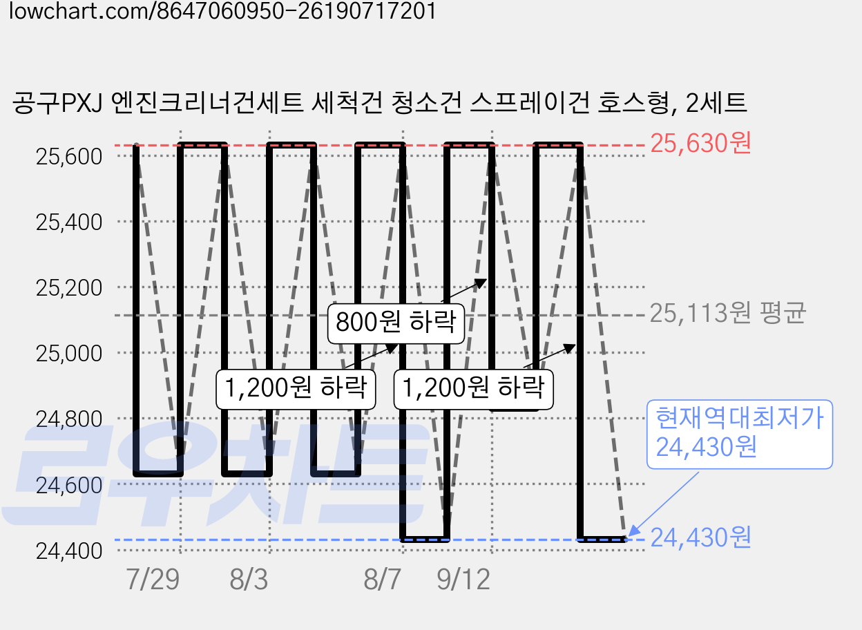 공구PXJ 엔진크리너건세트 세척건 청소건 스프레이건 호스형, 2세트 가격 변동 차트, 현재가 24,430원, 역대최저가