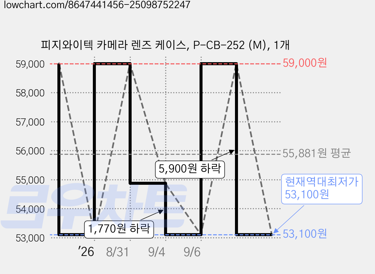 피지와이텍 카메라 렌즈 케이스, P-CB-252 (M), 1개 가격 변동 차트, 현재가 53,100원, 역대최저가