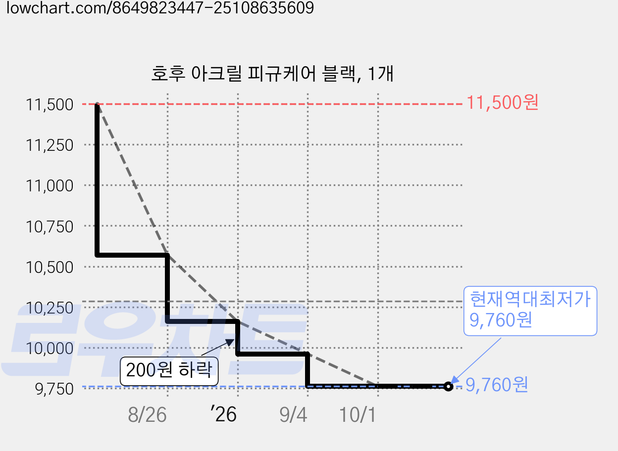 호후 아크릴 피규케어 블랙, 1개 가격 변동 차트, 현재가 9,760원, 역대최저가