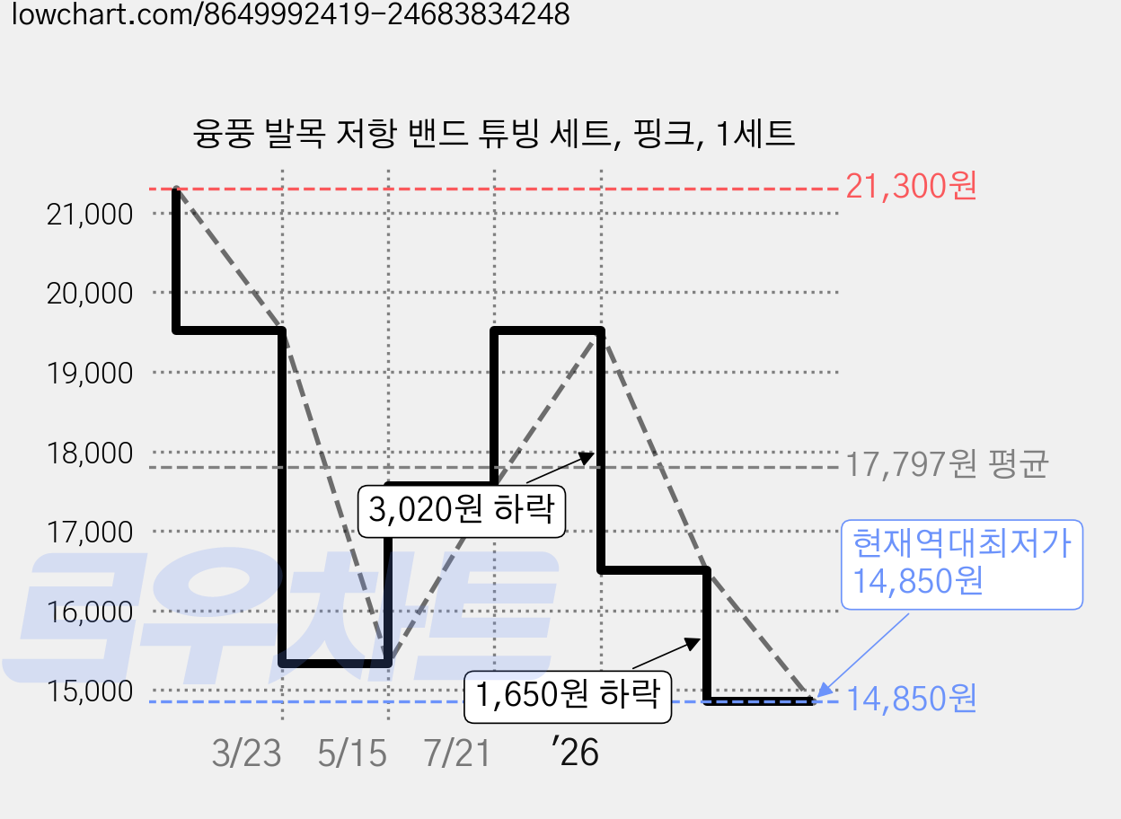 융풍 발목 저항 밴드 튜빙 세트, 핑크, 1세트 가격 변동 차트, 현재가 14,850원, 역대최저가