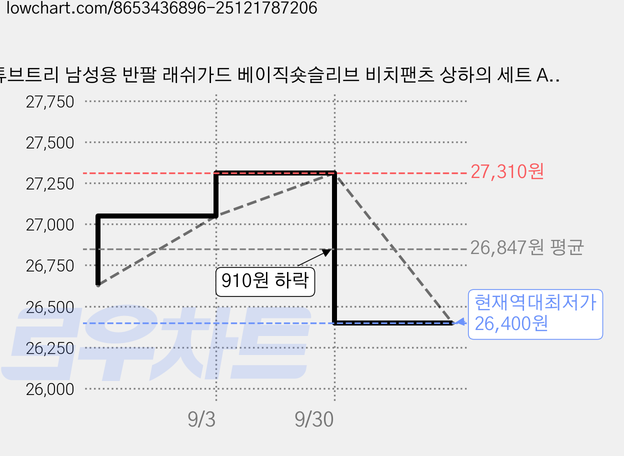 튜브트리 남성용 반팔 래쉬가드 베이직숏슬리브 비치팬츠 상하의 세트 AE9206 가격 변동 차트, 현재가 26,400원, 역대최저가