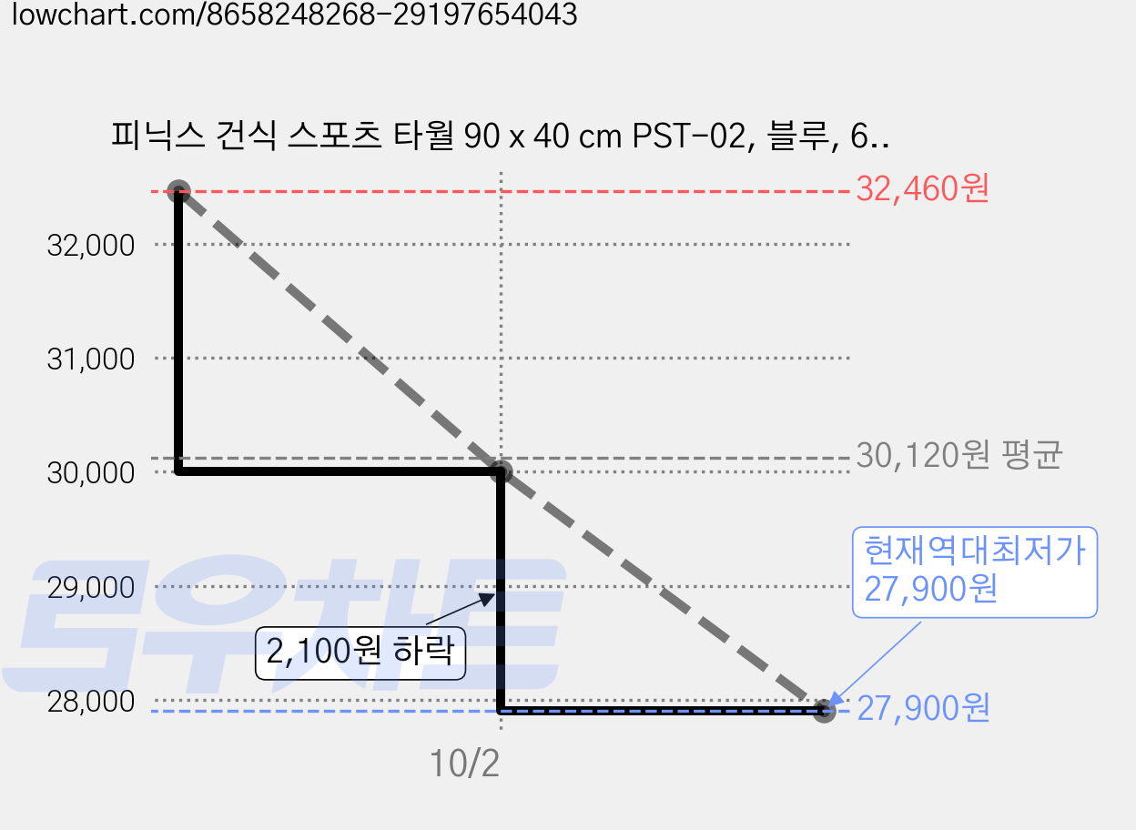 피닉스 건식 스포츠 타월 90 x 40 cm PST-02, 블루, 6개 가격 변동 차트, 현재가 27,900원, 역대최저가