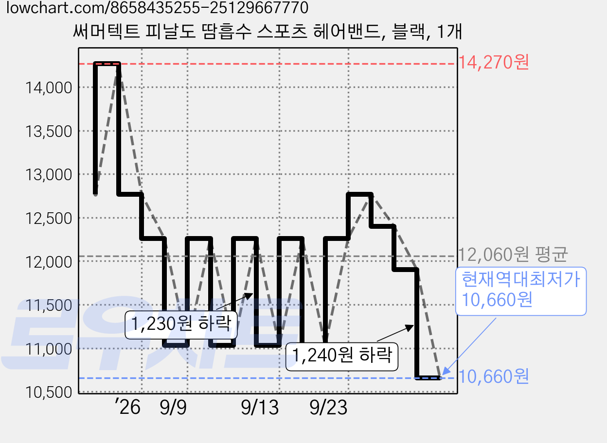 써머텍트 피날도 땀흡수 스포츠 헤어밴드, 블랙, 1개 가격 변동 차트, 현재가 10,660원, 역대최저가