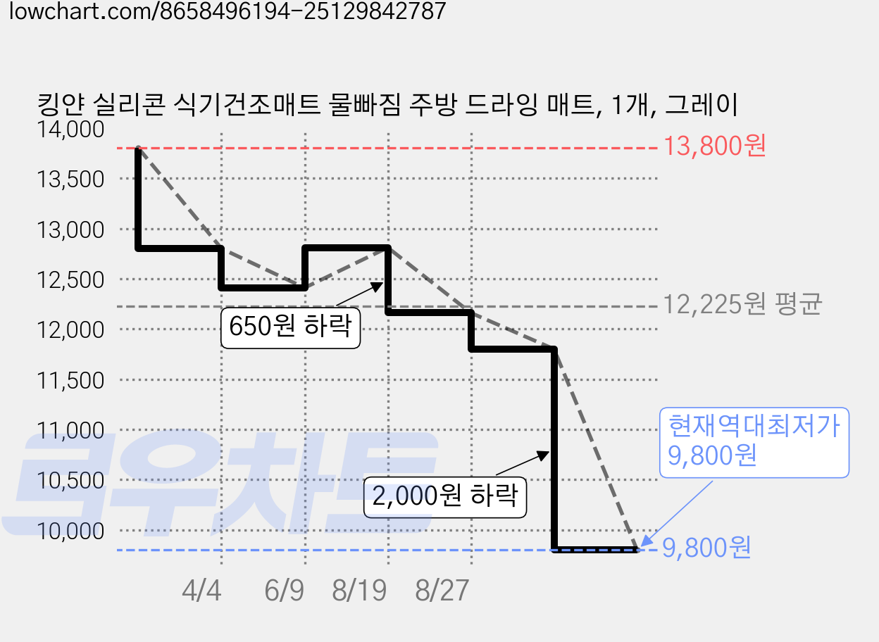 킹얀 실리콘 식기건조매트 물빠짐 주방 드라잉 매트, 1개, 그레이 가격 변동 차트, 현재가 9,800원, 역대최저가