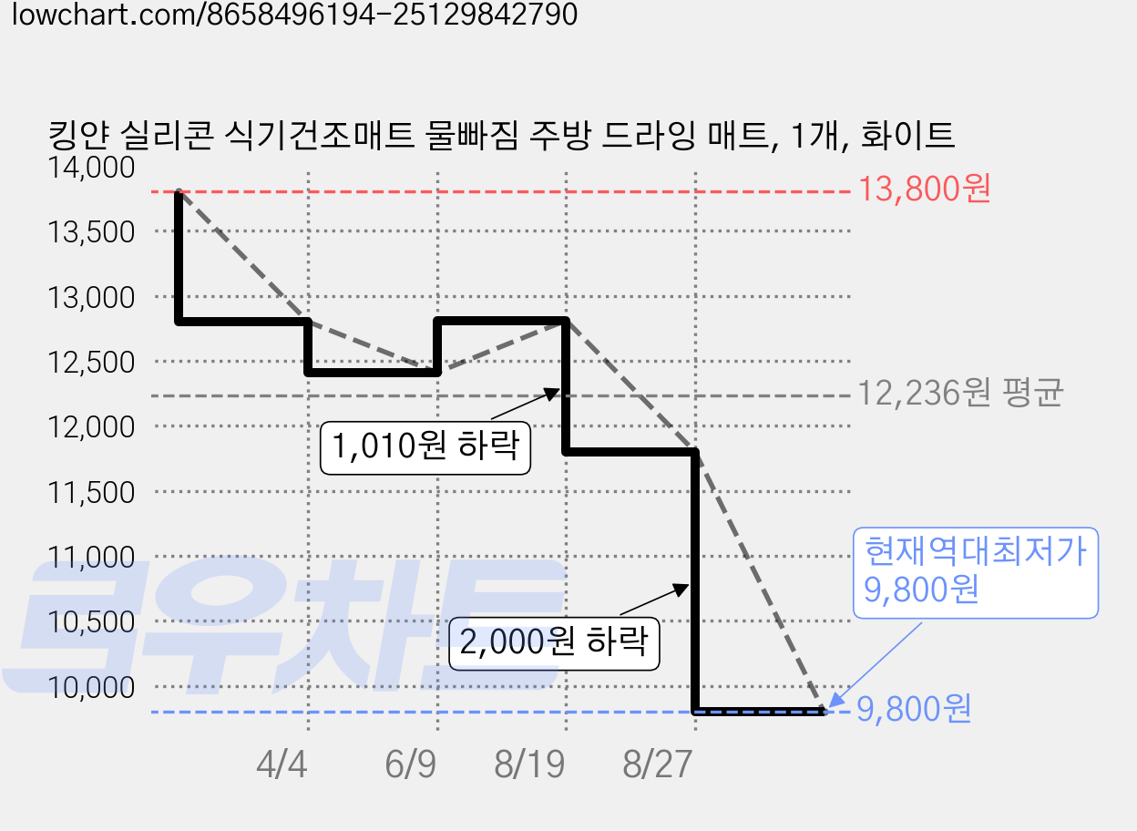 킹얀 실리콘 식기건조매트 물빠짐 주방 드라잉 매트, 1개, 화이트 가격 변동 차트, 현재가 9,800원, 역대최저가