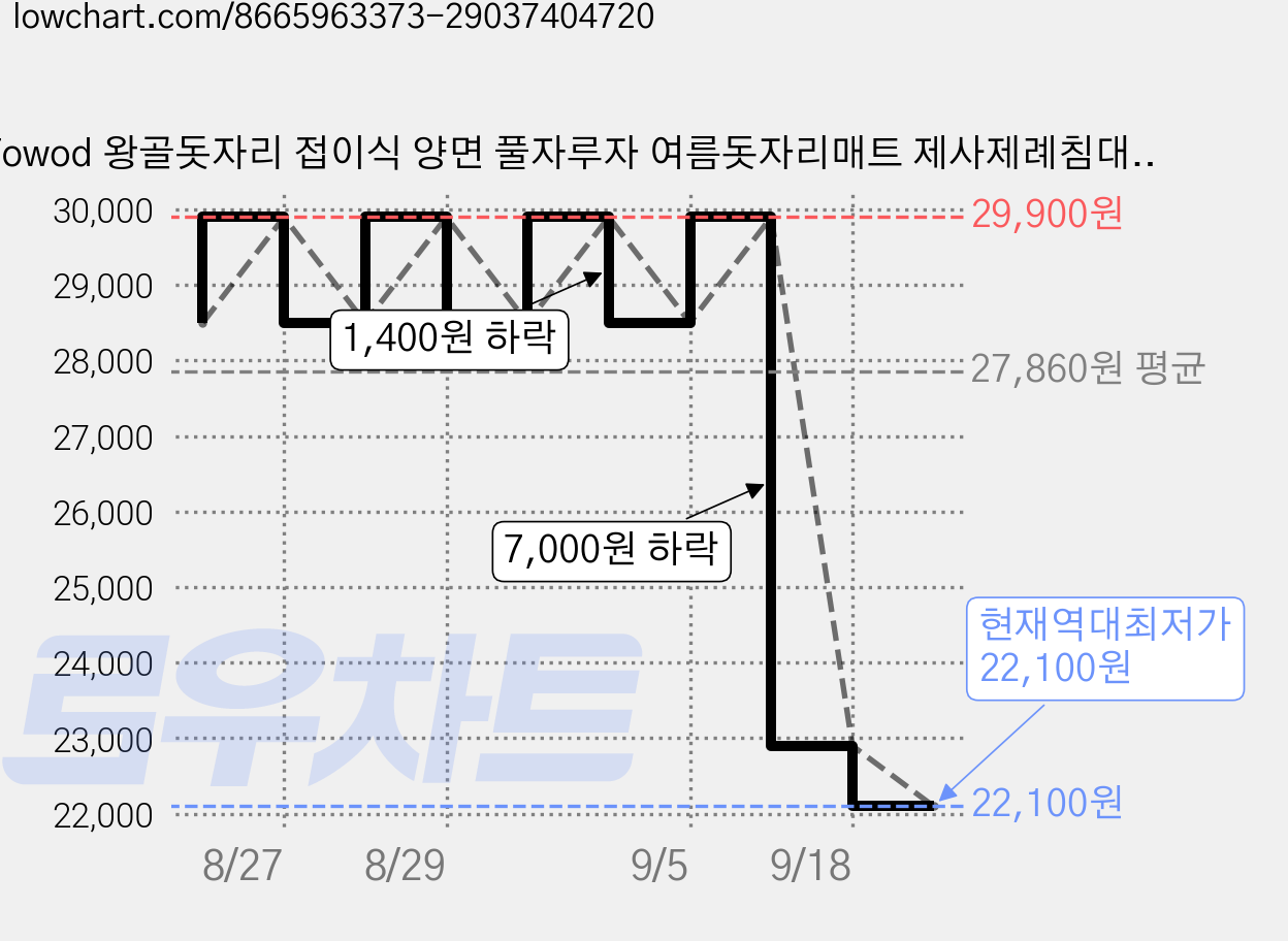 Fowod 왕골돗자리 접이식 양면 풀자루자 여름돗자리매트 제사제례침대, 연한녹색 가격 변동 차트, 현재가 22,100원, 역대최저가