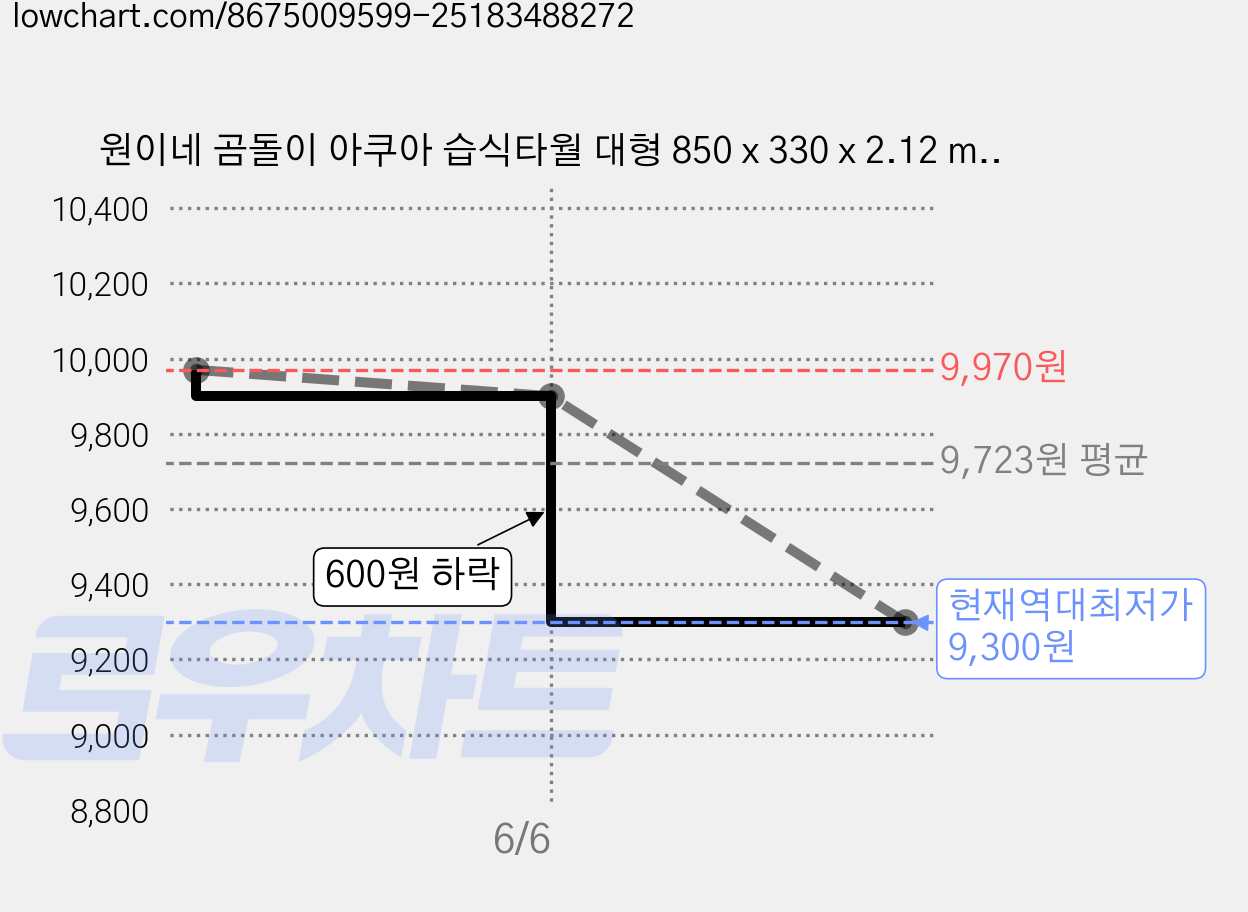 원이네 곰돌이 아쿠아 습식타월 대형 850 x 330 x 2.12 mm 2종 + 보관케이스 2종 세트, 블루 + 그레이, 1세트 가격 변동 차트, 현재가 9,300원, 역대최저가
