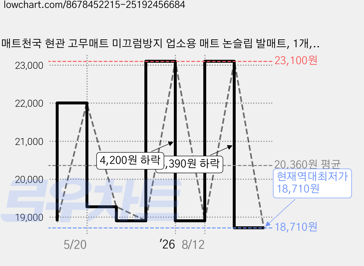 매트천국 현관 고무매트 미끄럼방지 업소용 매트 논슬립 발매트, 1개, 검정 가격 변동 차트, 현재가 18,710원, 역대최저가