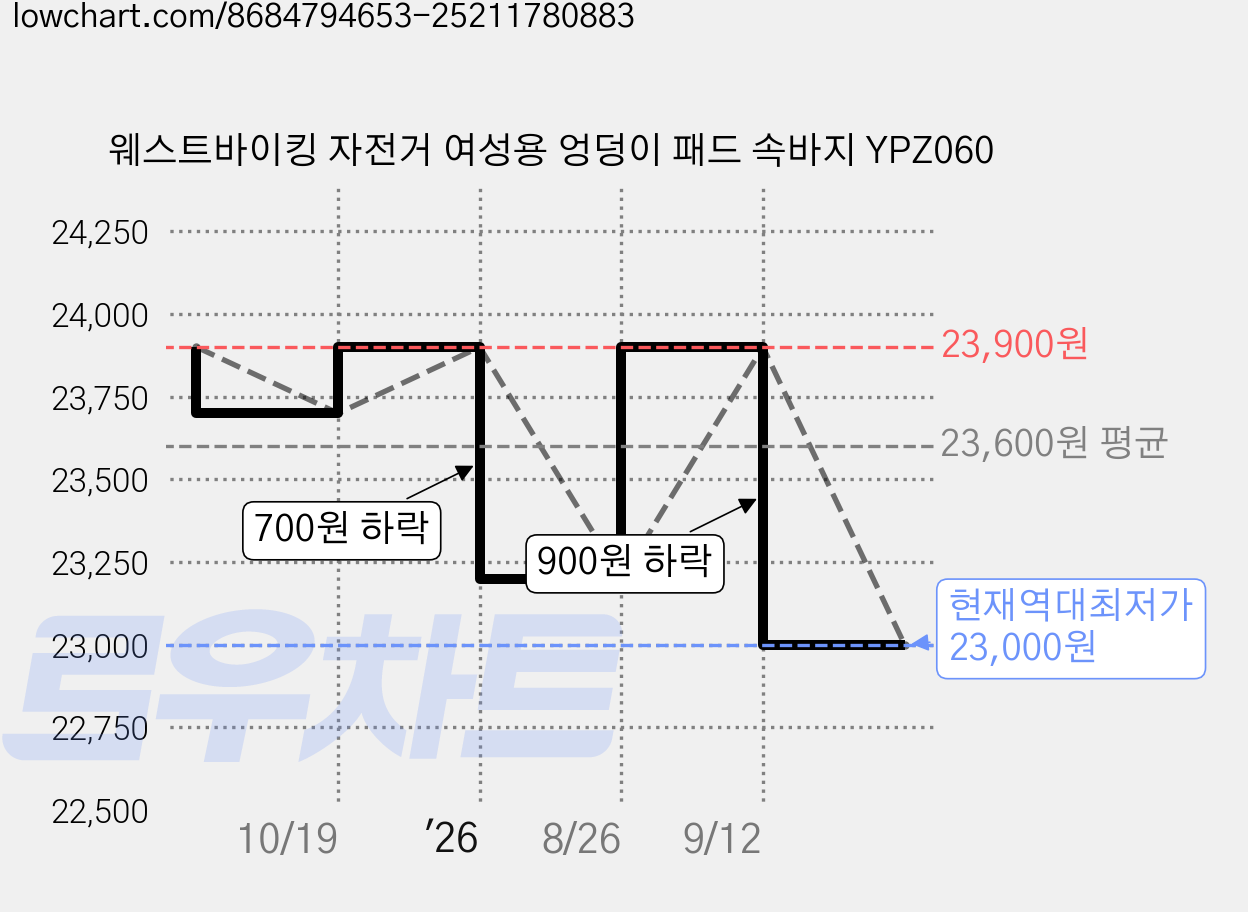 웨스트바이킹 자전거 여성용 엉덩이 패드 속바지 YPZ060 가격 변동 차트, 현재가 23,000원, 역대최저가