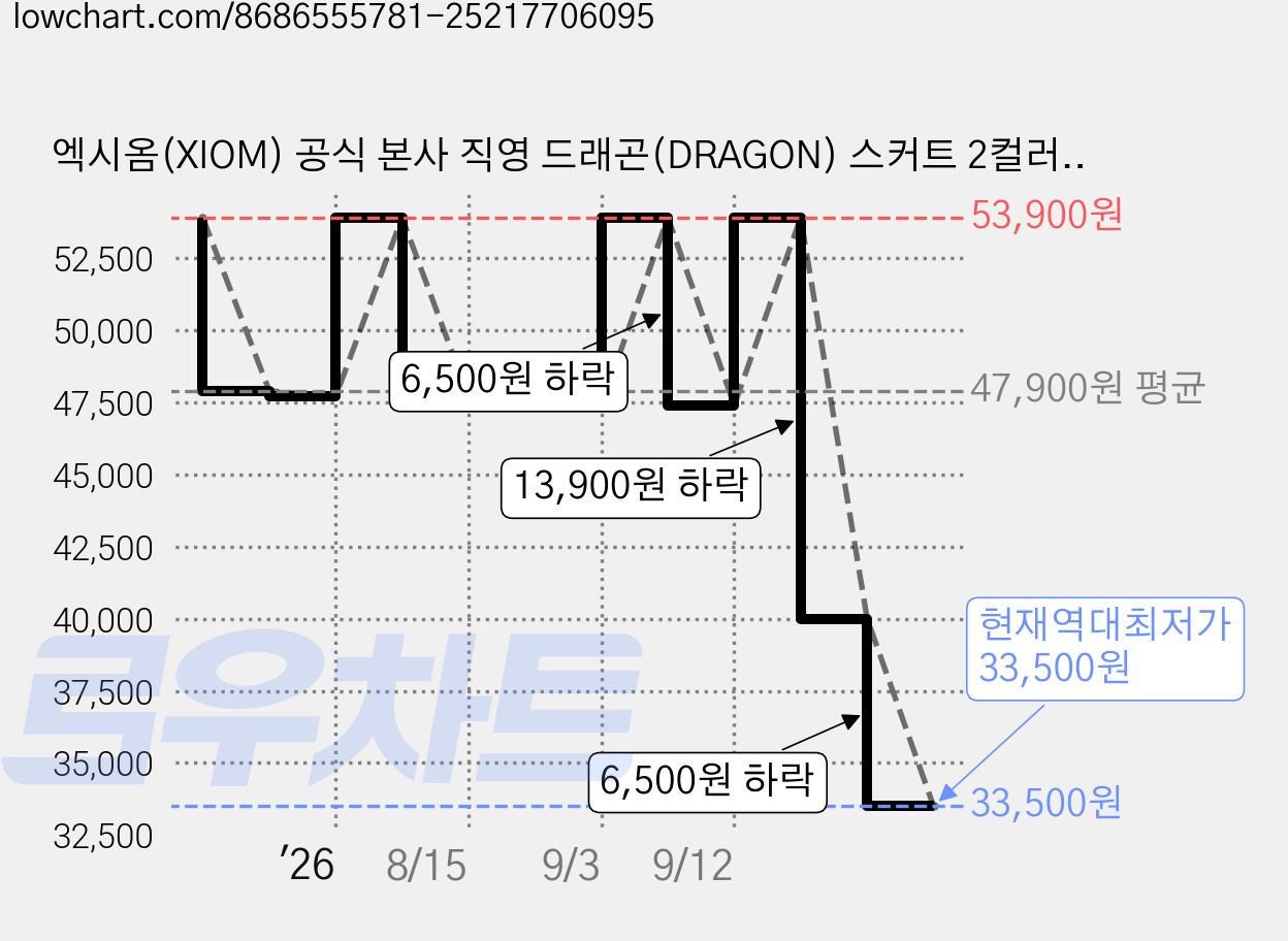 엑시옴(XIOM) 공식 본사 직영 드래곤(DRAGON) 스커트 2컬러 기능성 탁구 유니폼 하의 스커트 치마 경기용 탁구복 가격 변동 차트, 현재가 33,500원, 역대최저가