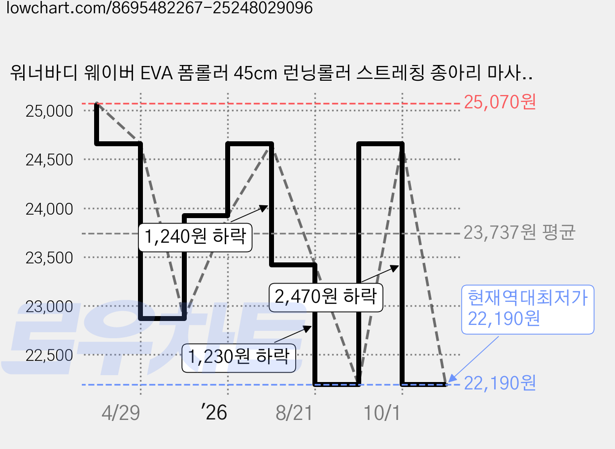 워너바디 웨이버 EVA 폼롤러 45cm 런닝롤러 스트레칭 종아리 마사지, 레몬옐로우/스카이그레이, 1개 가격 변동 차트, 현재가 22,190원, 역대최저가