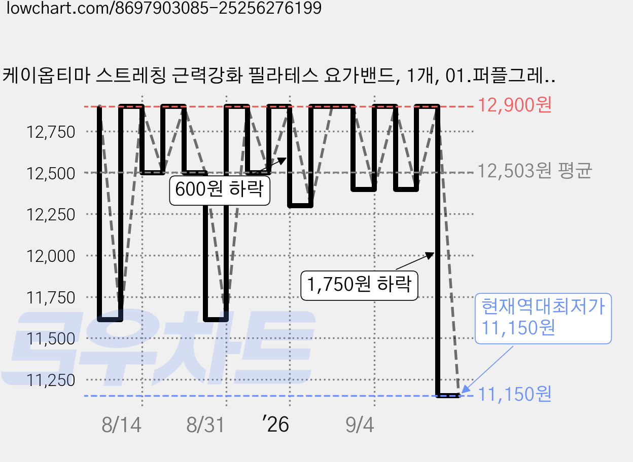 케이옵티마 스트레칭 근력강화 필라테스 요가밴드, 1개, 01.퍼플그레이 가격 변동 차트, 현재가 11,150원, 역대최저가
