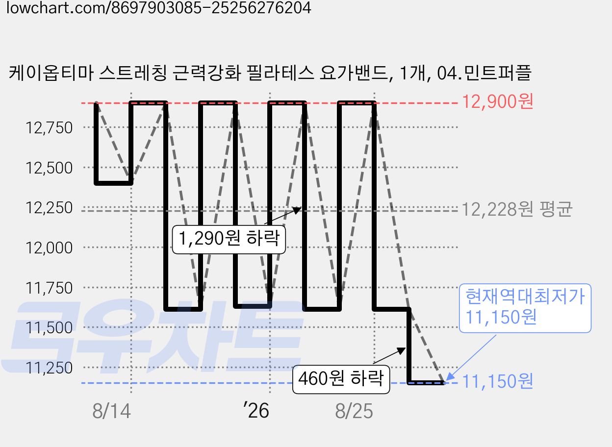케이옵티마 스트레칭 근력강화 필라테스 요가밴드, 1개, 04.민트퍼플 가격 변동 차트, 현재가 11,150원, 역대최저가