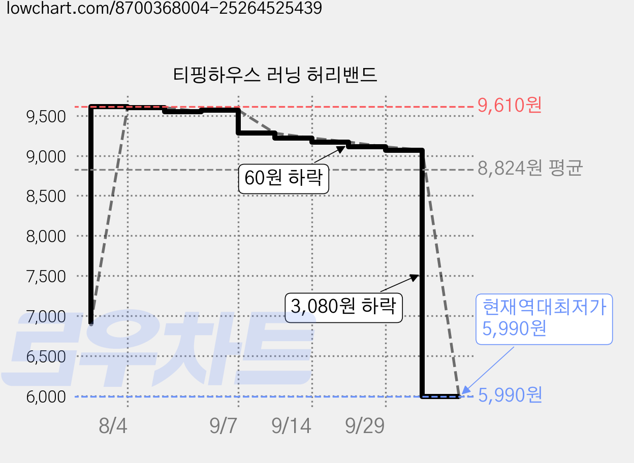 티핑하우스 러닝 허리밴드 가격 변동 차트, 현재가 5,990원, 역대최저가