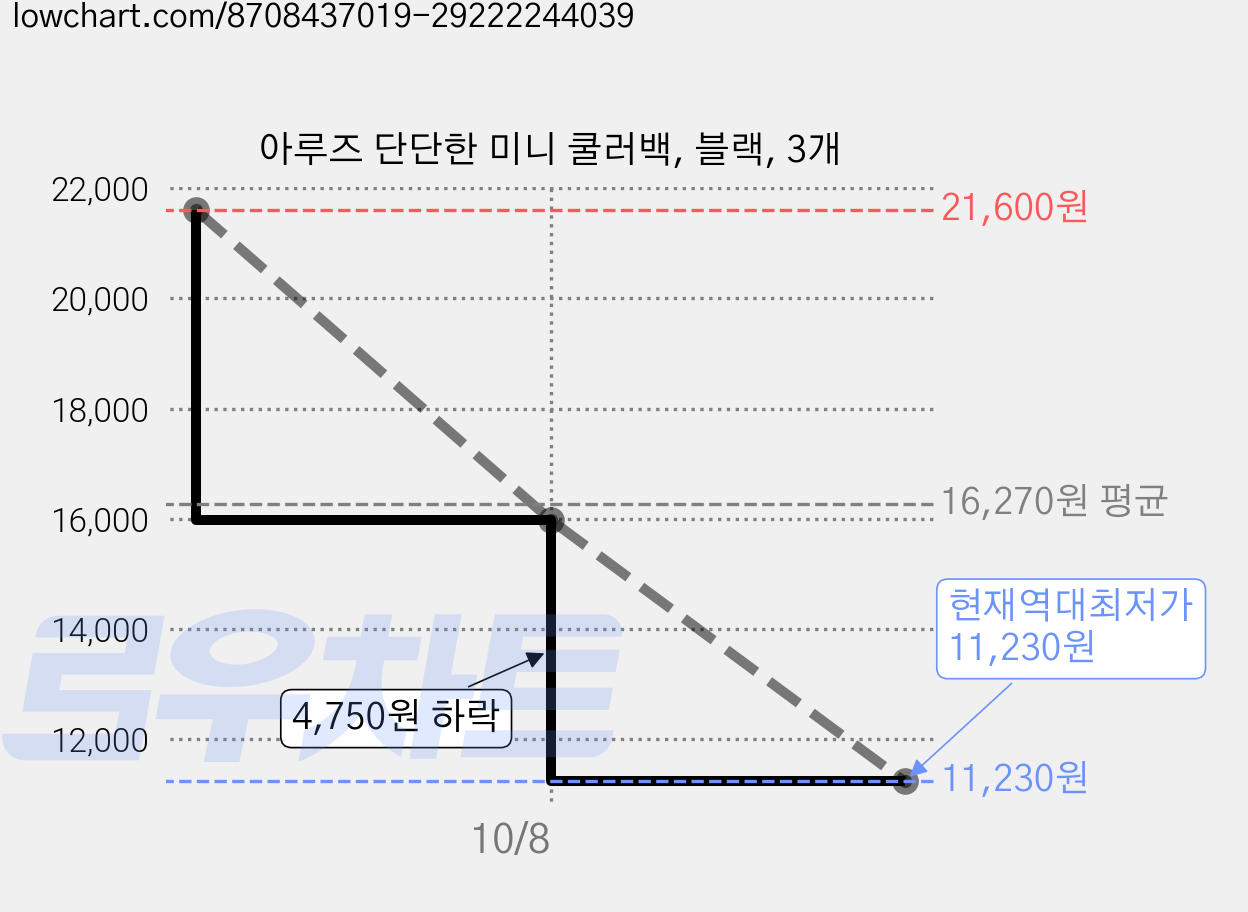 아루즈 단단한 미니 쿨러백, 블랙, 3개 가격 변동 차트, 현재가 11,230원, 역대최저가
