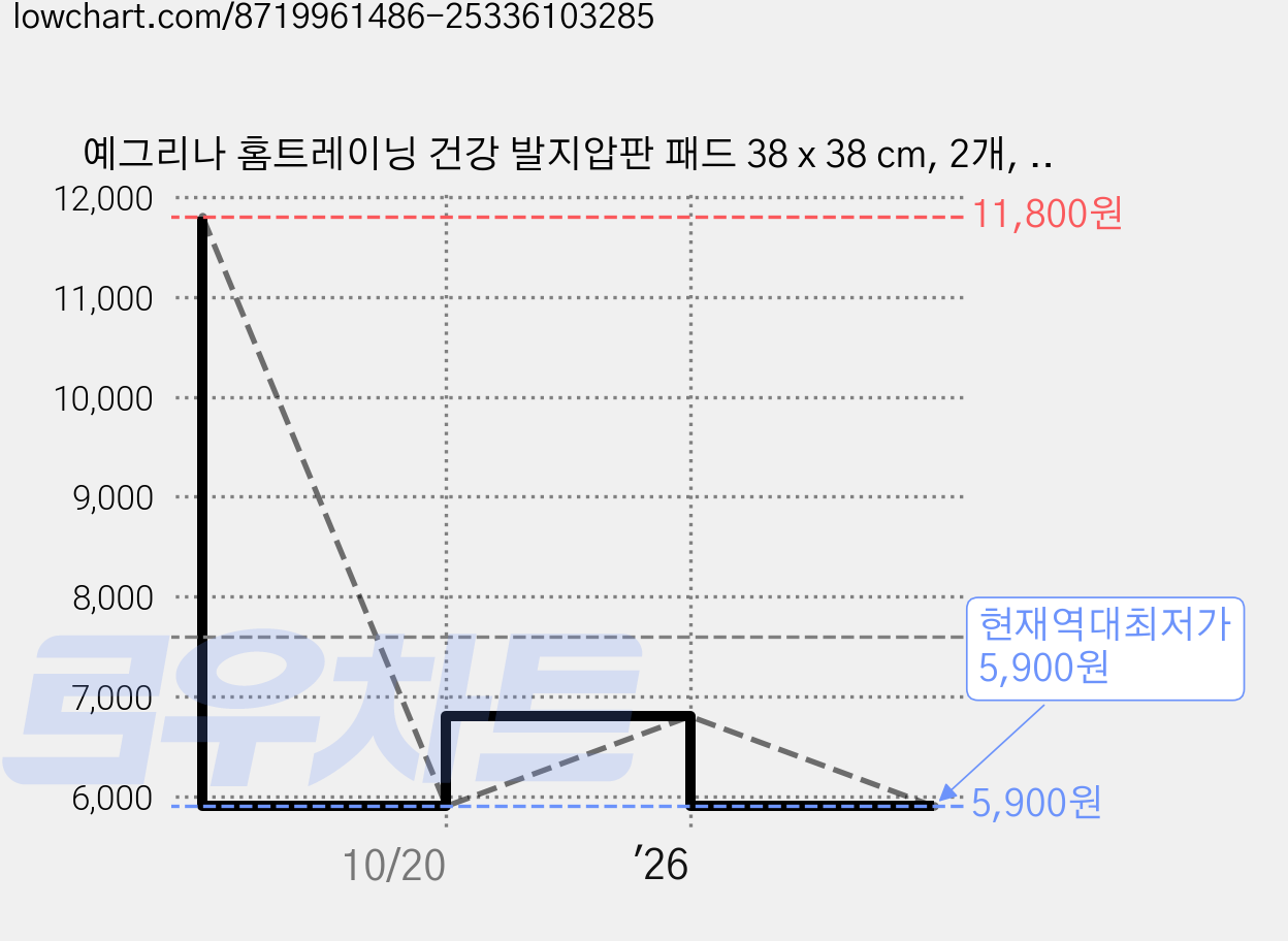 예그리나 홈트레이닝 건강 발지압판 패드 38 x 38 cm, 2개, 퍼플 가격 변동 차트, 현재가 5,900원, 역대최저가