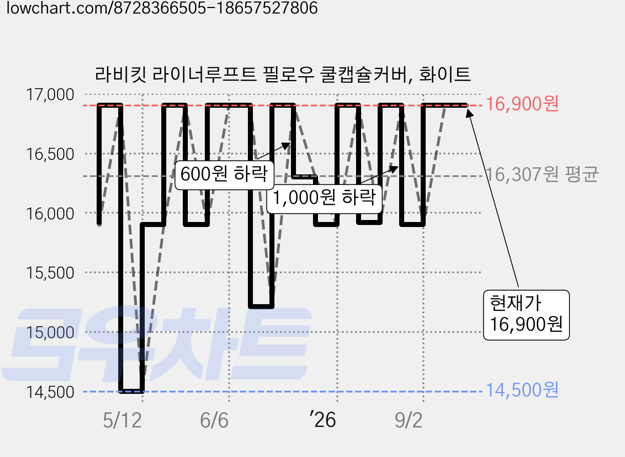 라비킷 라이너루프트 필로우 쿨캡슐커버, 화이트 가격 변동 차트, 현재가 16,900원, 관측 최저가 14,500원