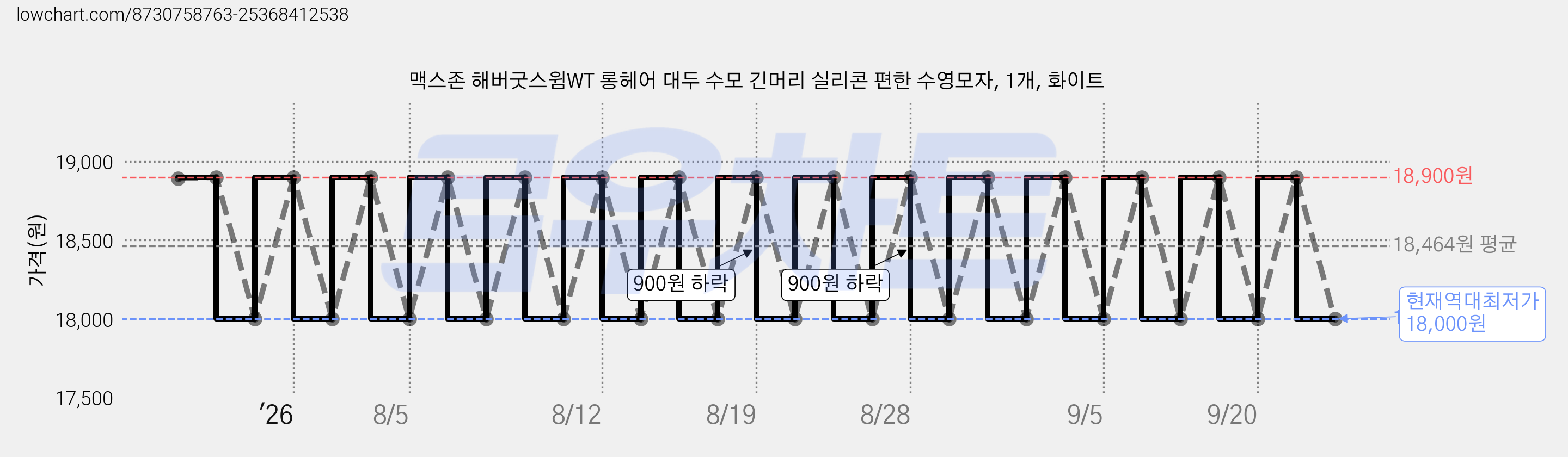 맥스존 해버굿스윔WT 롱헤어 대두 수모 긴머리 실리콘 편한 수영모자, 1개, 화이트 가격 변동 차트, 현재가 18,000원, 역대최저가