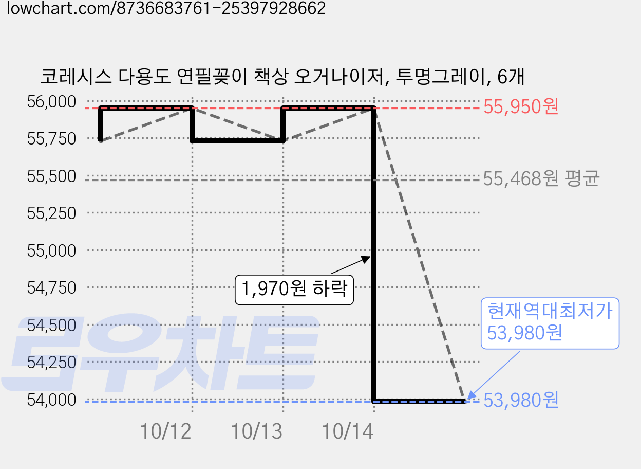 코레시스 다용도 연필꽂이 책상 오거나이저, 투명그레이, 6개 가격 변동 차트, 현재가 53,980원, 역대최저가