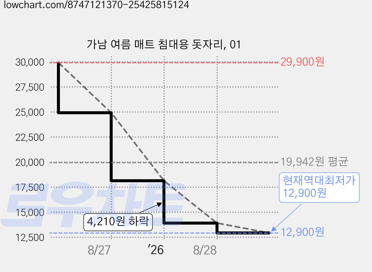 가남 여름 매트 침대용 돗자리, 01 가격 변동 차트, 현재가 12,900원, 역대최저가