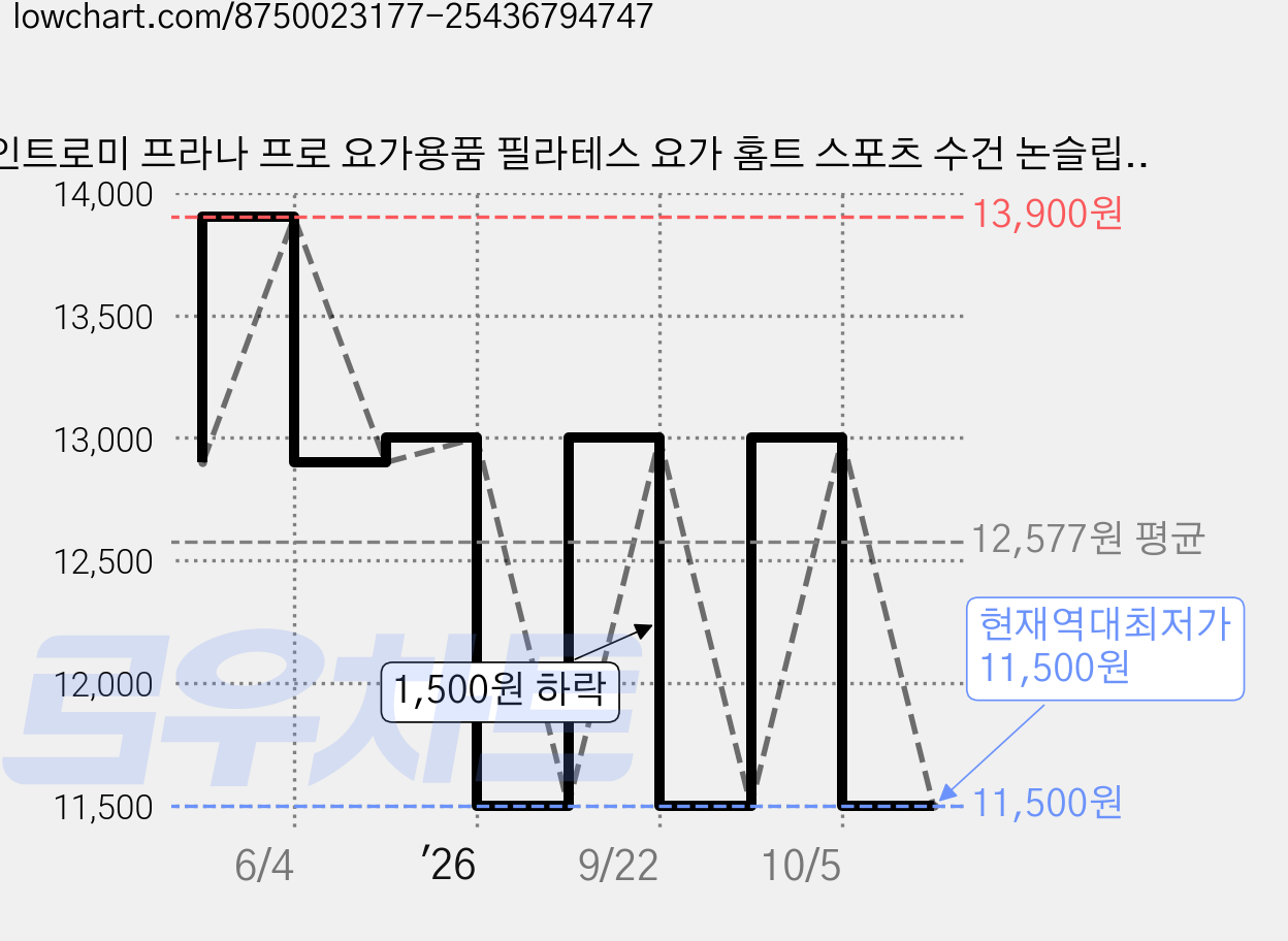 인트로미 프라나 프로 요가용품 필라테스 요가 홈트 스포츠 수건 논슬립 요가 핸드 타월, 스톤 그레이, 1개 가격 변동 차트, 현재가 11,500원, 역대최저가