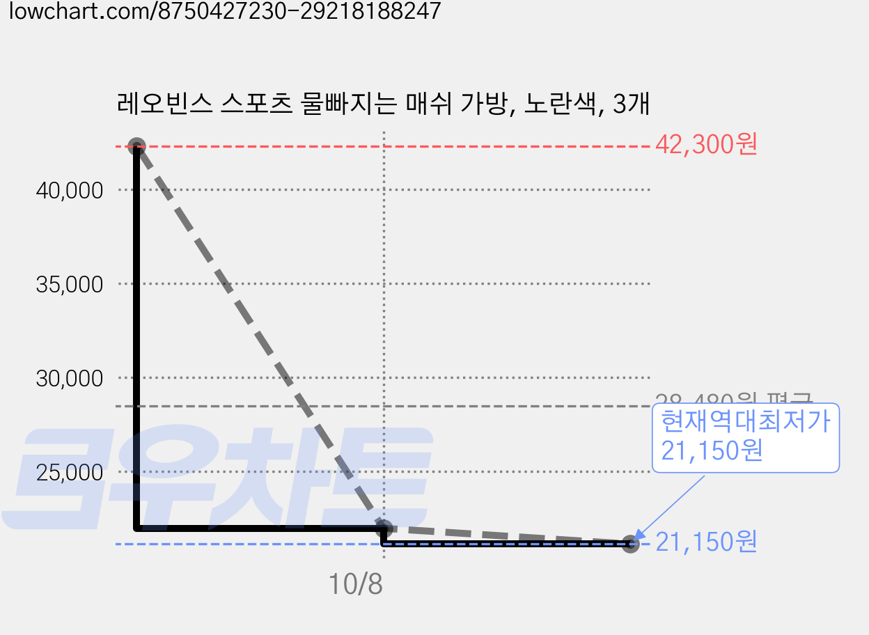 레오빈스 스포츠 물빠지는 매쉬 가방, 노란색, 3개 가격 변동 차트, 현재가 21,150원, 역대최저가