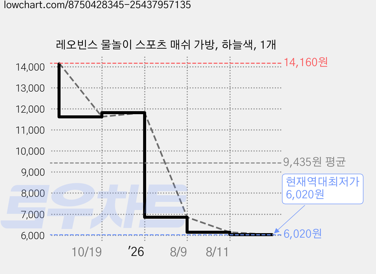 레오빈스 물놀이 스포츠 매쉬 가방, 하늘색, 1개 가격 변동 차트, 현재가 6,020원, 역대최저가