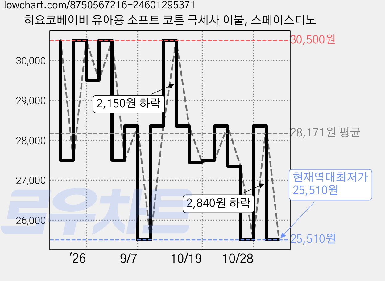 히요코베이비 유아용 소프트 코튼 극세사 이불, 스페이스디노 가격 변동 차트, 현재가 25,510원, 역대최저가