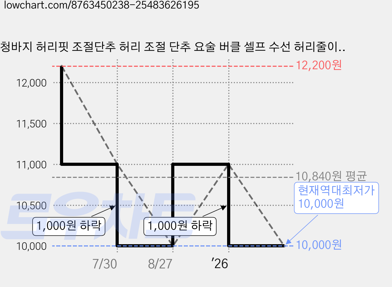 청바지 허리핏 조절단추 허리 조절 단추 요술 버클 셀프 수선 허리줄이기, 1세트, 혼합 가격 변동 차트, 현재가 10,000원, 역대최저가
