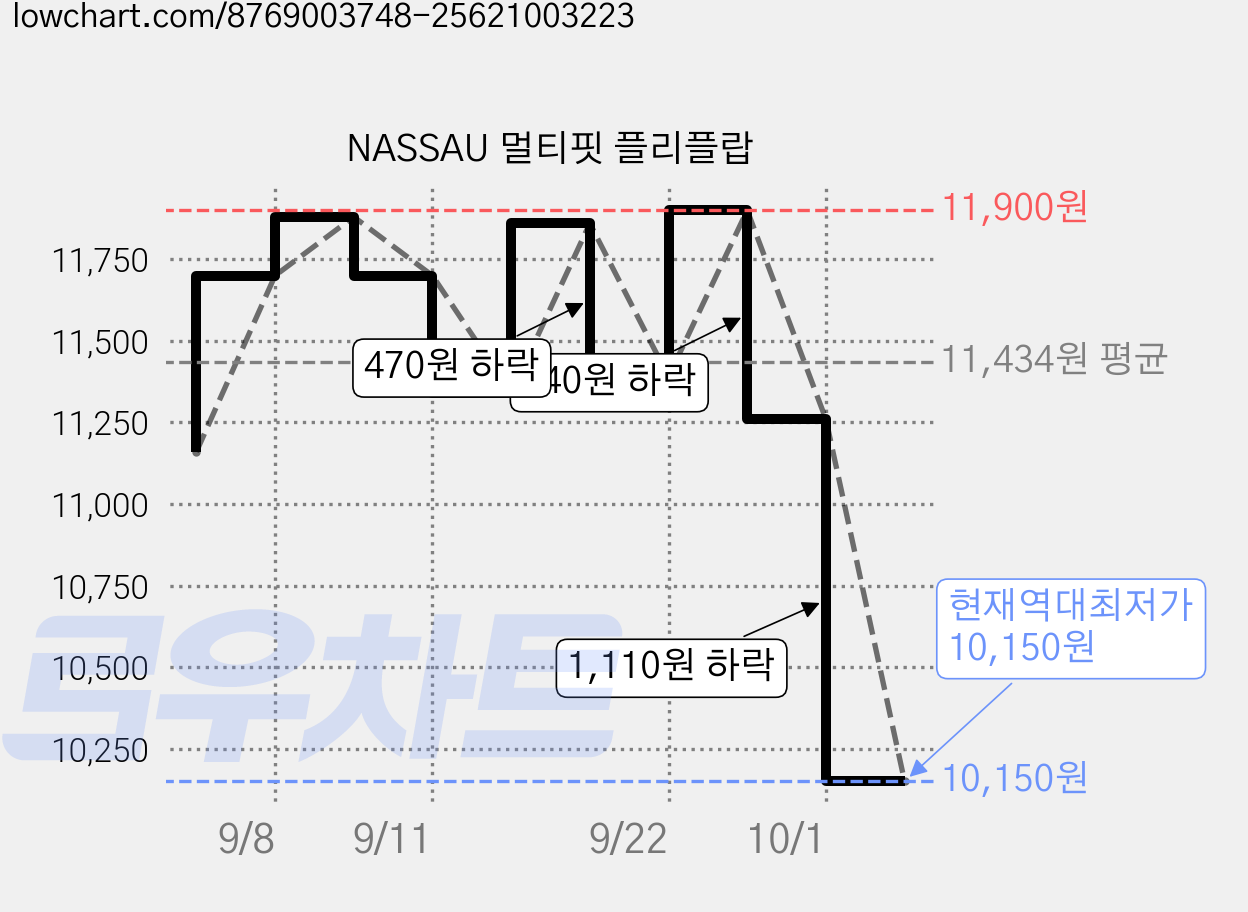 NASSAU 멀티핏 플리플랍 가격 변동 차트, 현재가 10,150원, 역대최저가