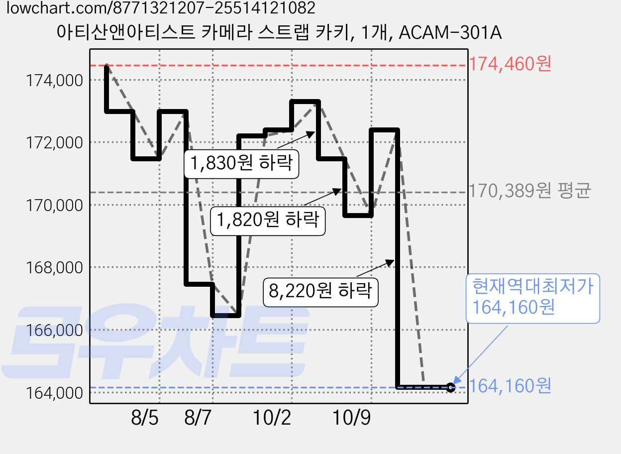 아티산앤아티스트 카메라 스트랩 카키, 1개, ACAM-301A 가격 변동 차트, 현재가 164,160원, 역대최저가