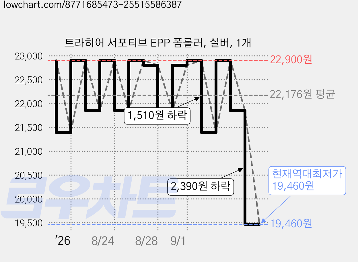 트라히어 서포티브 EPP 폼롤러, 실버, 1개 가격 변동 차트, 현재가 19,460원, 역대최저가