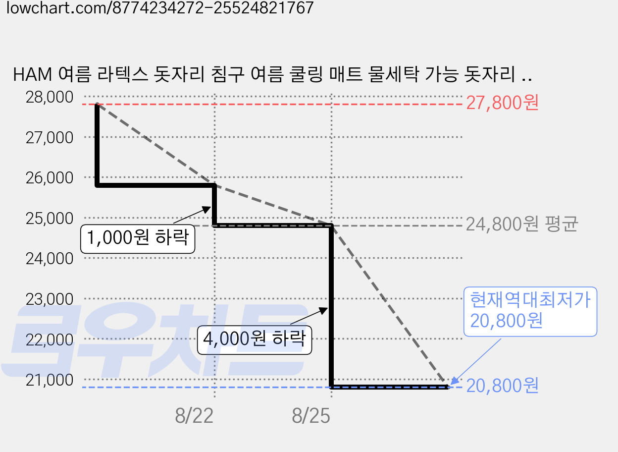HAM 여름 라텍스 돗자리 침구 여름 쿨링 매트 물세탁 가능 돗자리 3종 세트, 쿨매트, 그레이 가격 변동 차트, 현재가 20,800원, 역대최저가