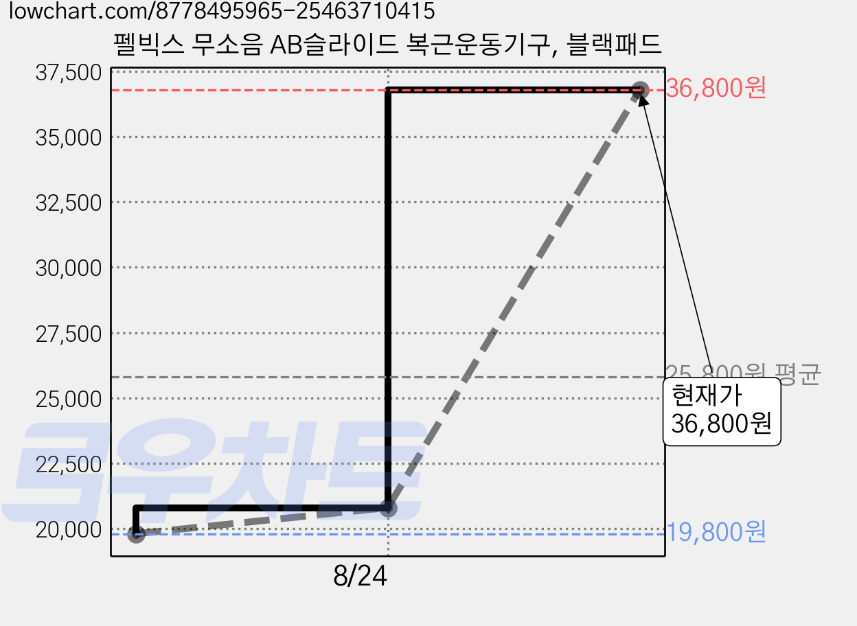 펠빅스 무소음 AB슬라이드 복근운동기구, 블랙패드 가격 변동 차트, 현재가 36,800원, 역대최저가