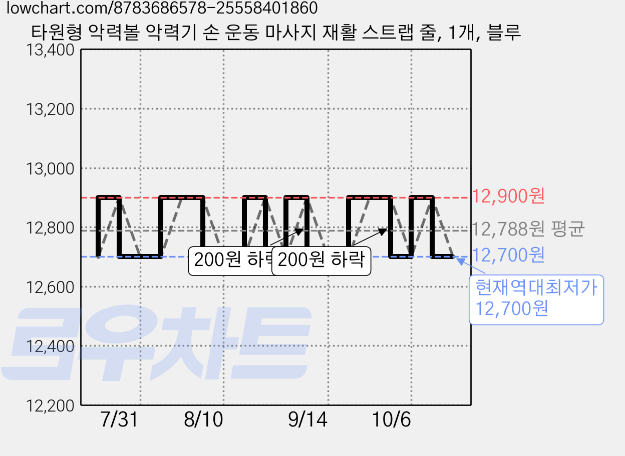 타원형 악력볼 악력기 손 운동 마사지 재활 스트랩 줄, 1개, 블루 가격 변동 차트, 현재가 12,700원, 역대최저가