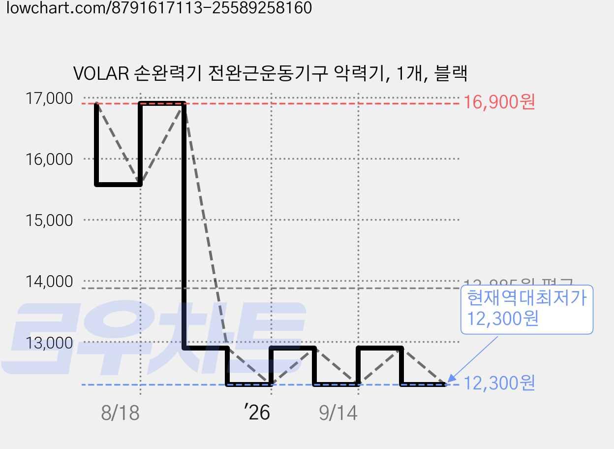 VOLAR 손완력기 전완근운동기구 악력기, 1개, 블랙 가격 변동 차트, 현재가 12,300원, 역대최저가