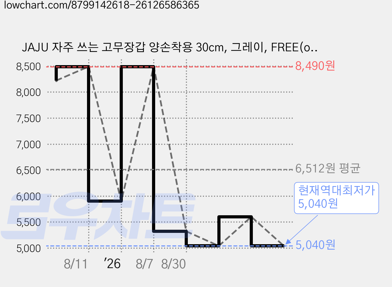 JAJU 자주 쓰는 고무장갑 양손착용 30cm, 그레이, FREE(one size), 2세트 가격 변동 차트, 현재가 5,040원, 역대최저가