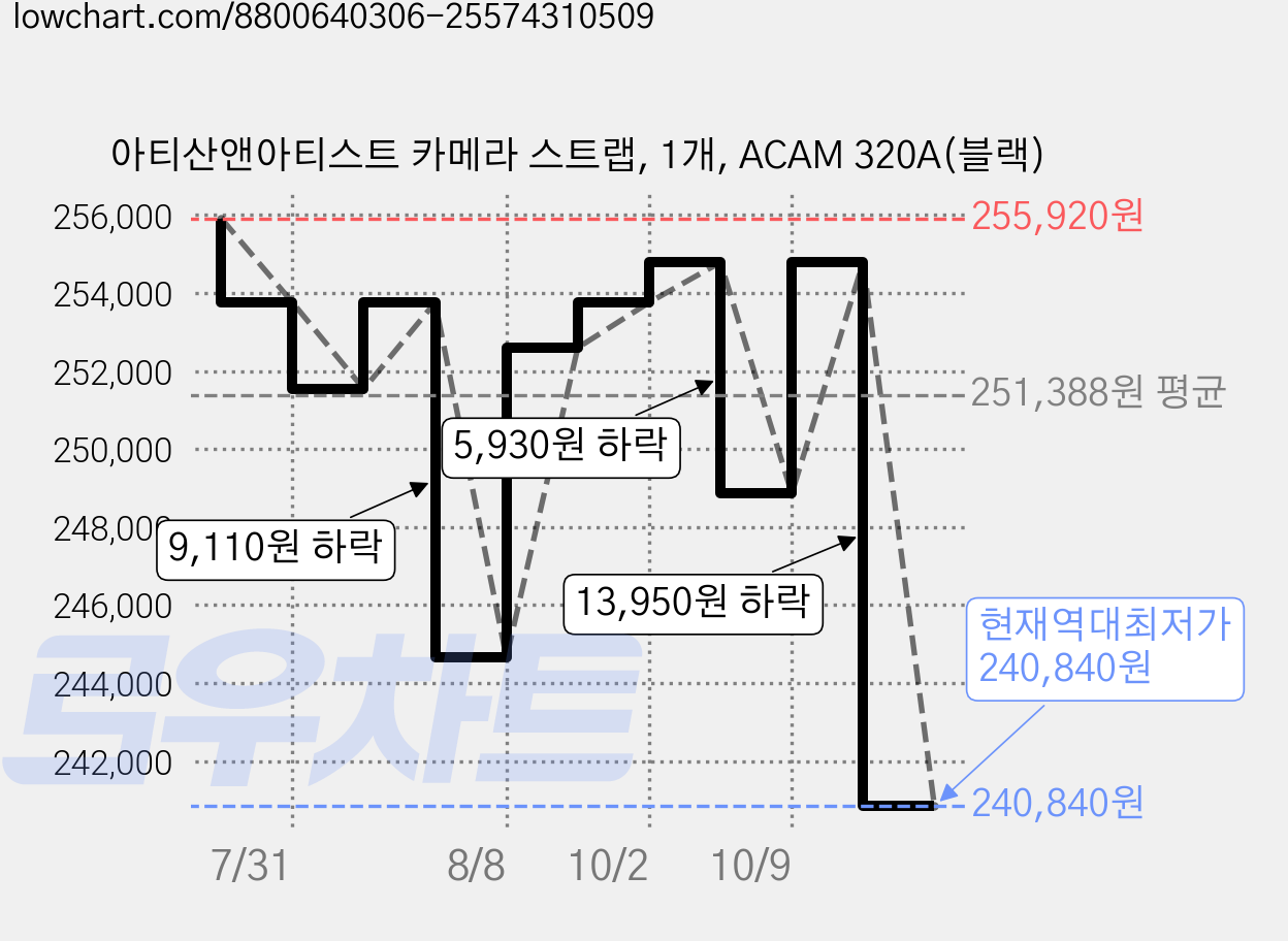 아티산앤아티스트 카메라 스트랩, 1개, ACAM 320A(블랙) 가격 변동 차트, 현재가 240,840원, 역대최저가