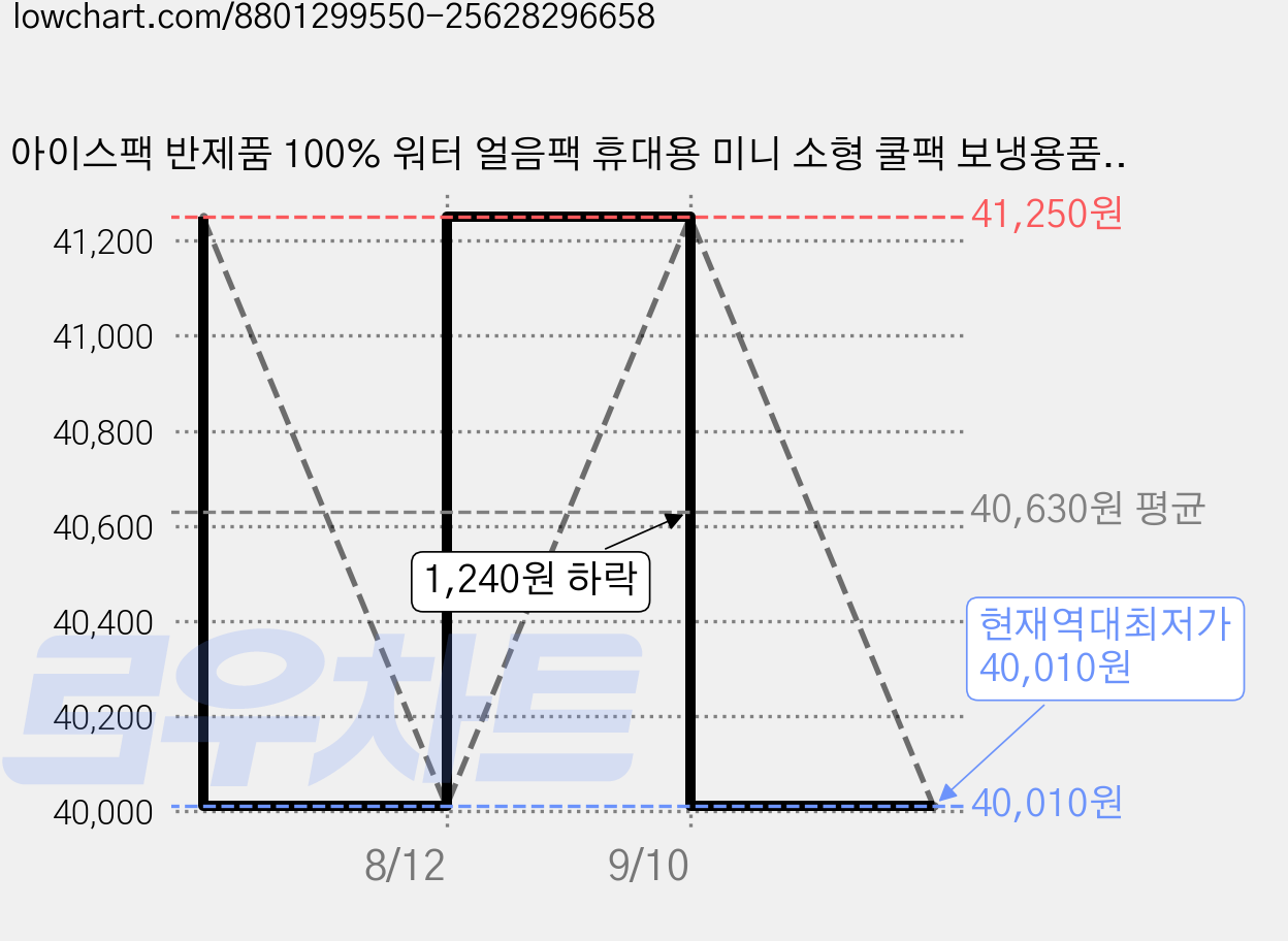 아이스팩 반제품 100% 워터 얼음팩 휴대용 미니 소형 쿨팩 보냉용품 12X17 화이트+물주입기, 1개, 500개 가격 변동 차트, 현재가 40,010원, 역대최저가