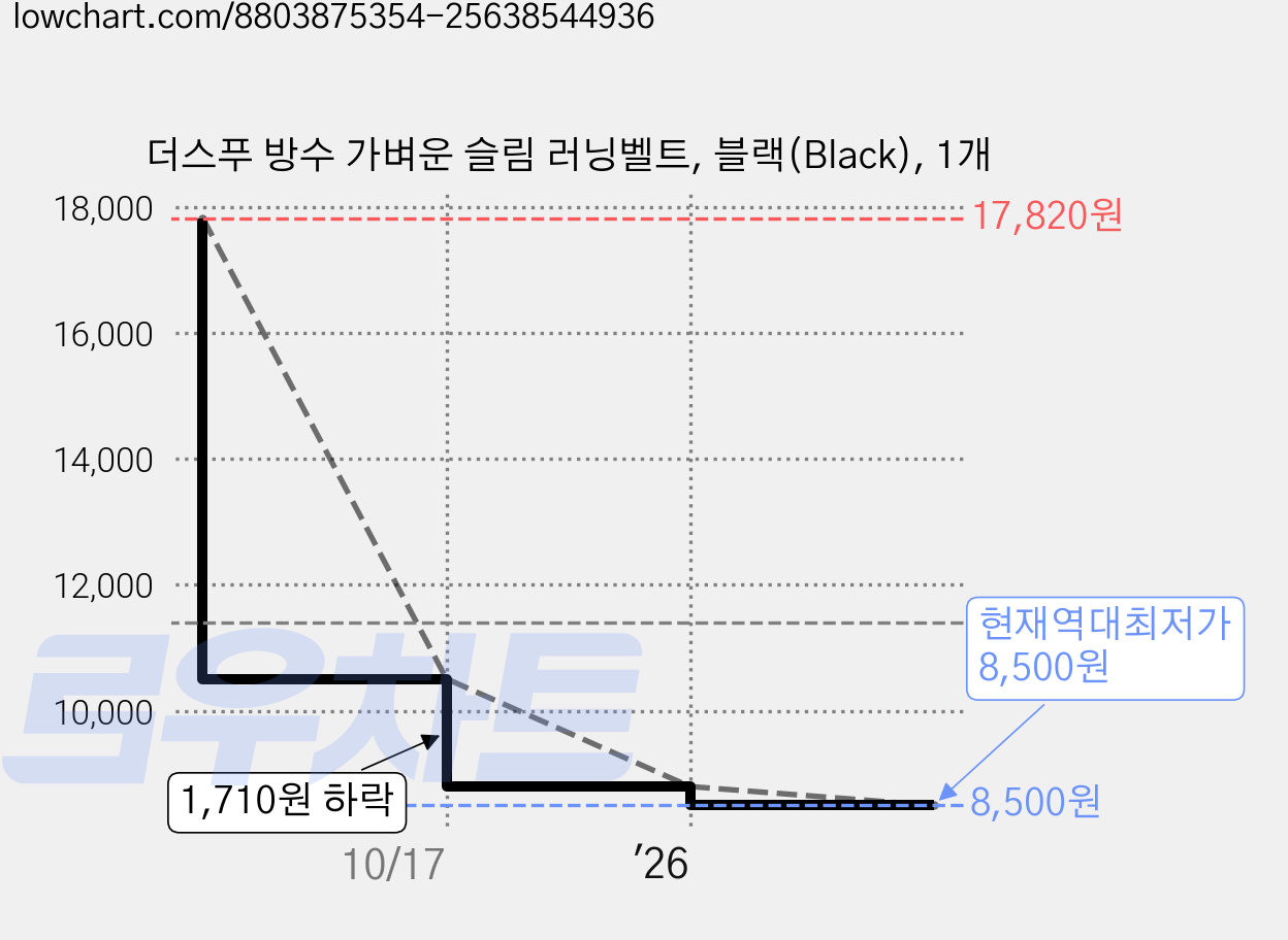 더스푸 방수 가벼운 슬림 러닝벨트, 블랙(Black), 1개 가격 변동 차트, 현재가 8,500원, 역대최저가