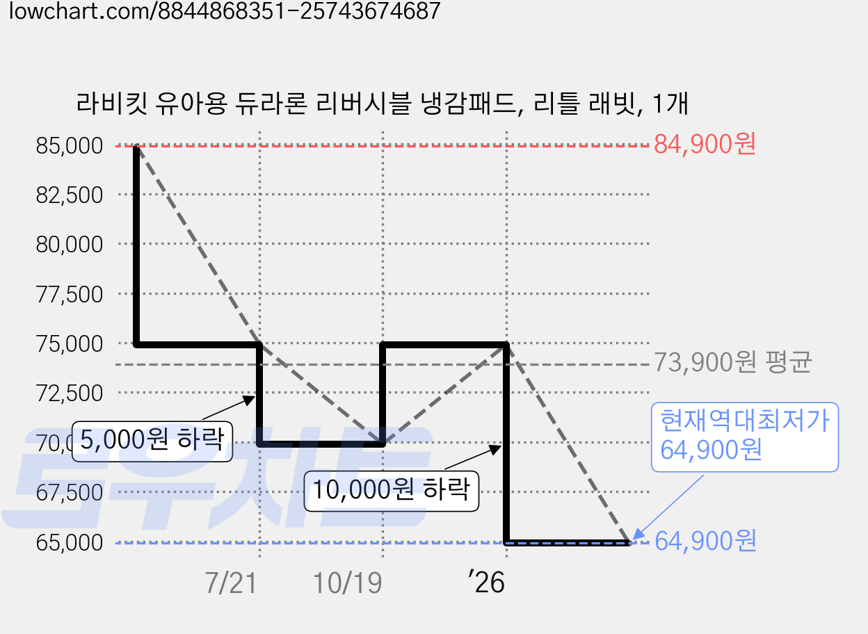 라비킷 유아용 듀라론 리버시블 냉감패드, 리틀 래빗, 1개 가격 변동 차트, 현재가 64,900원, 역대최저가